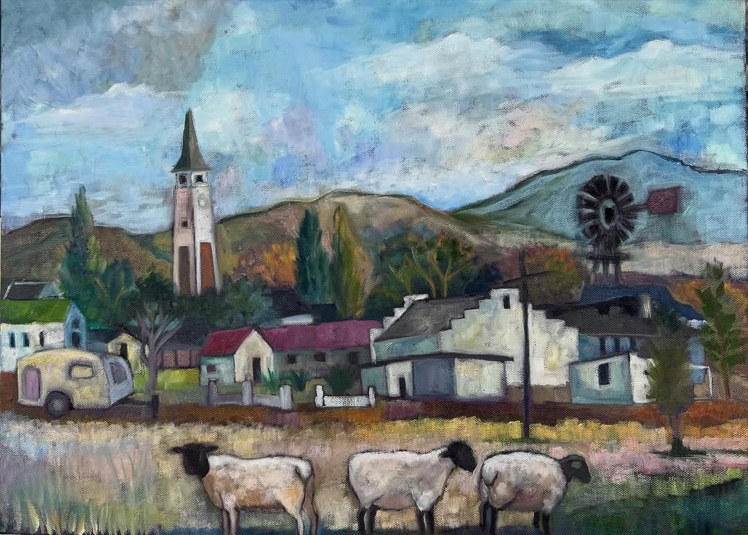 A painting in my SMALL TOWN Series, called ‘Bonnievale at Dawn’. Oil on canvas. Unframed.
64 x 61cm.